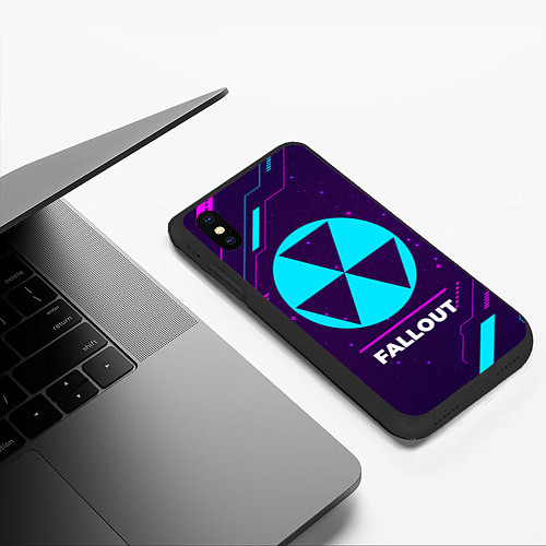 Чехол iPhone XS Max матовый Символ Fallout в неоновых цветах на темном фоне / 3D-Черный – фото 3