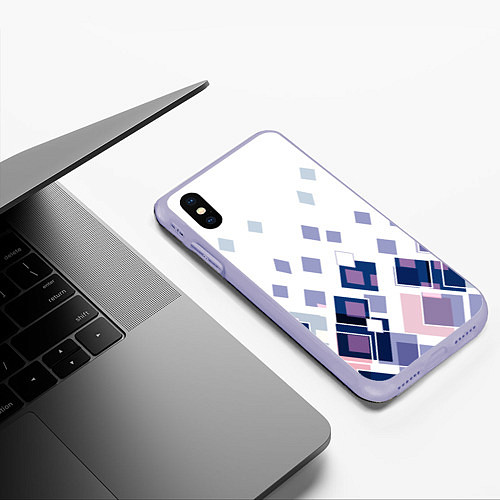 Чехол iPhone XS Max матовый Геометрический узор в бело-синий тонах / 3D-Светло-сиреневый – фото 3