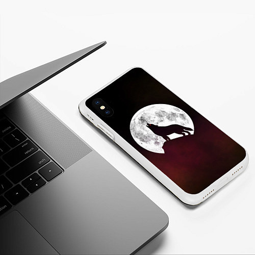 Чехол iPhone XS Max матовый Волк и луна Wolf and moon / 3D-Белый – фото 3