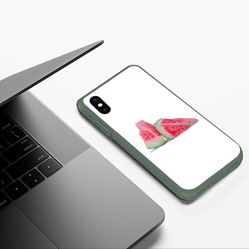 Чехол iPhone XS Max матовый Дольки арбуза / 3D-Темно-зеленый – фото 3
