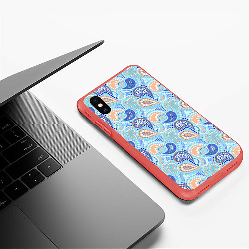 Чехол iPhone XS Max матовый Турецкий огурец Turkish cucumber blue pattern / 3D-Красный – фото 3