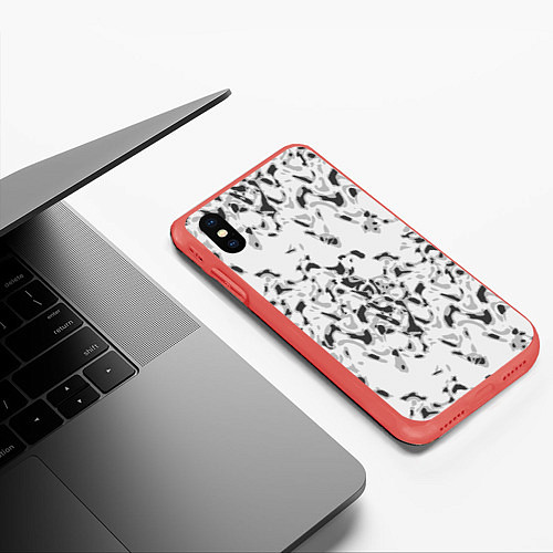 Чехол iPhone XS Max матовый Пятнистый абстрактный узор в светло-серых тонах / 3D-Красный – фото 3