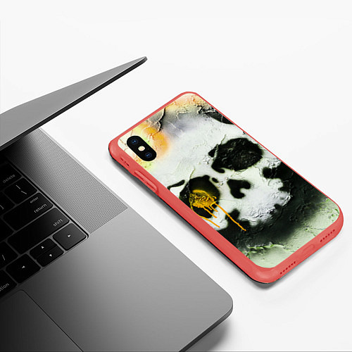 Чехол iPhone XS Max матовый Череп на поверхности в красках - Жёлтый / 3D-Красный – фото 3