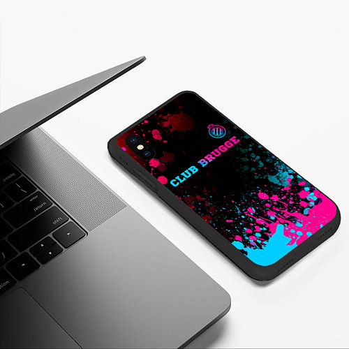 Чехол iPhone XS Max матовый Club Brugge Neon Gradient - FS / 3D-Черный – фото 3