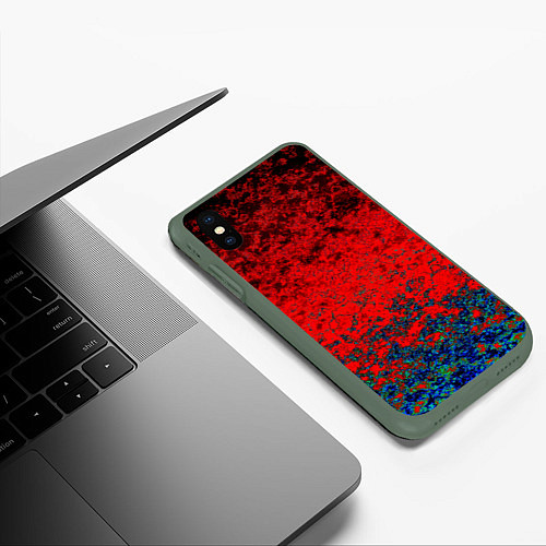 Чехол iPhone XS Max матовый Абстрактный узор мраморный красно-синий / 3D-Темно-зеленый – фото 3