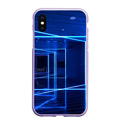 Чехол iPhone XS Max матовый Неоновый абстрактный коридор - Синий, цвет: 3D-светло-сиреневый