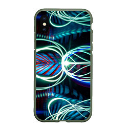 Чехол iPhone XS Max матовый Неоновые лучи - Светло-синий