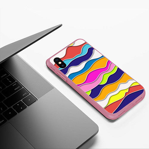 Чехол iPhone XS Max матовый Разноцветные волны Летний паттерн / 3D-Малиновый – фото 3