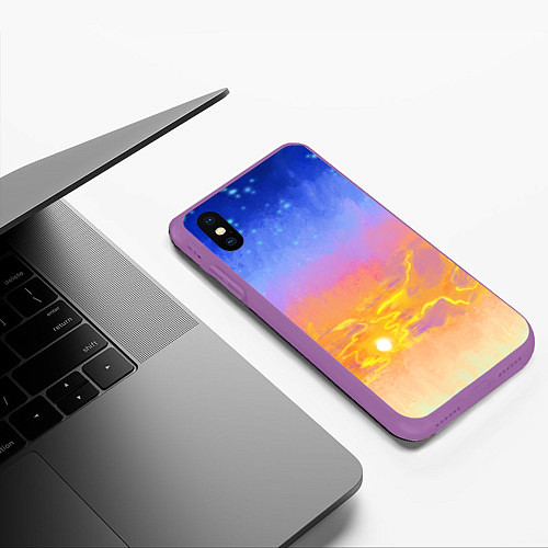 Чехол iPhone XS Max матовый Закатное небо и звезды / 3D-Фиолетовый – фото 3