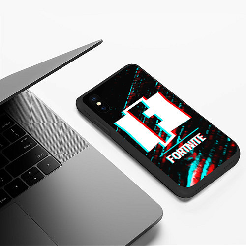 Чехол iPhone XS Max матовый Fortnite в стиле Glitch Баги Графики на темном фон / 3D-Черный – фото 3