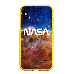 Чехол iPhone XS Max матовый Лого NASA и Туманность Киля, цвет: 3D-желтый