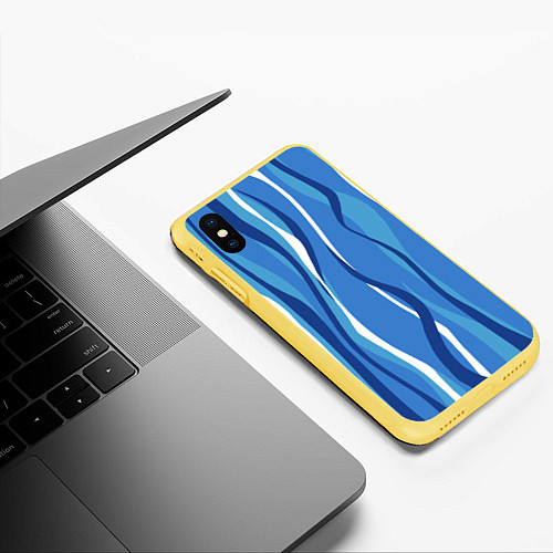 Чехол iPhone XS Max матовый Синие и белые волны / 3D-Желтый – фото 3