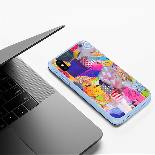 Чехол iPhone XS Max матовый Patchwork quilt Fashion trend / 3D-Голубой – фото 3