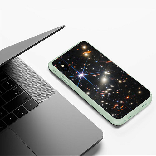 Чехол iPhone XS Max матовый NASA: Скопление Галактик / 3D-Салатовый – фото 3