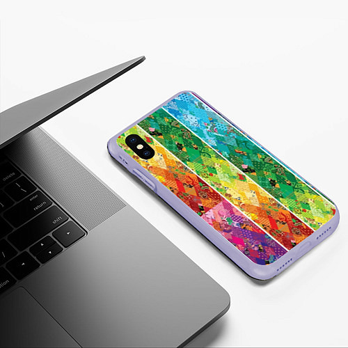 Чехол iPhone XS Max матовый Patchwork pattern / 3D-Светло-сиреневый – фото 3