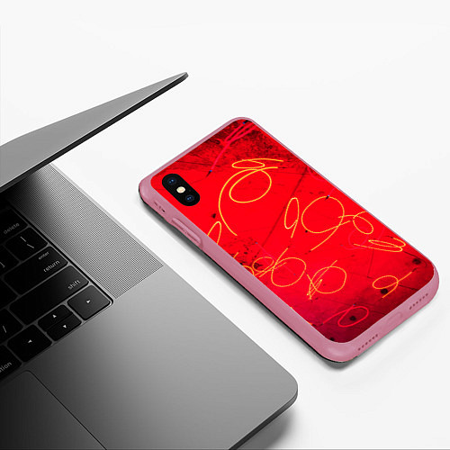 Чехол iPhone XS Max матовый Неоновые фонарики на поверхности - Красный / 3D-Малиновый – фото 3