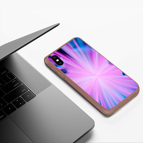 Чехол iPhone XS Max матовый Неоновые лучи из центра - Розовый / 3D-Коричневый – фото 3