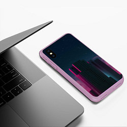 Чехол iPhone XS Max матовый Неоновые небоскрёбы - Розовый, цвет: 3D-сиреневый — фото 2