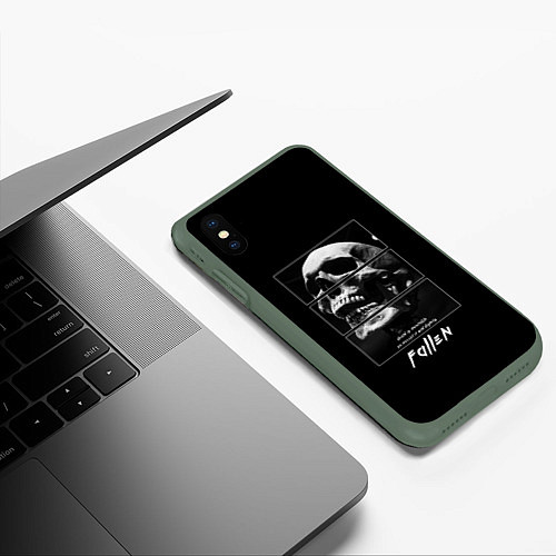 Чехол iPhone XS Max матовый Skull with inscriptions / 3D-Темно-зеленый – фото 3