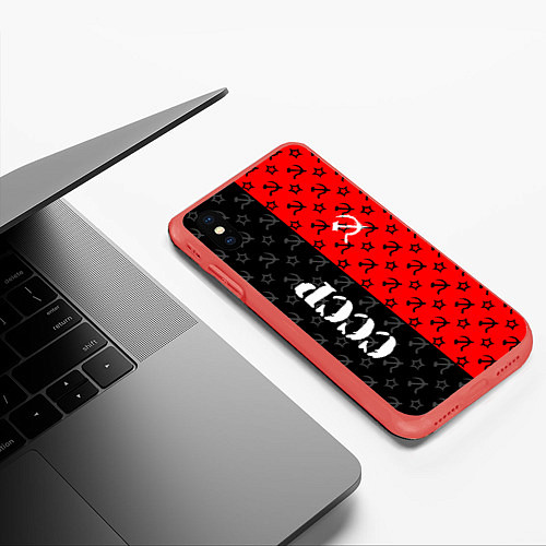 Чехол iPhone XS Max матовый Ссср - серп и молот - паттерн / 3D-Красный – фото 3