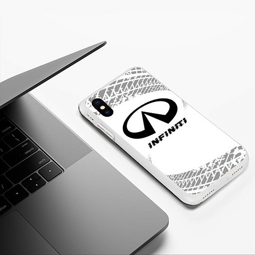 Чехол iPhone XS Max матовый Infiniti Speed на светлом фоне со следами шин / 3D-Белый – фото 3