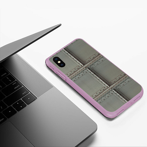 Чехол iPhone XS Max матовый Стальные плиты с заклёпками / 3D-Сиреневый – фото 3