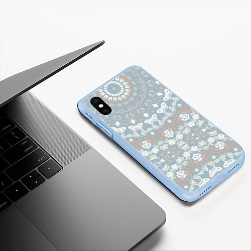 Чехол iPhone XS Max матовый Коралловый и серо-голубой, мандала / 3D-Голубой – фото 3
