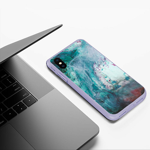 Чехол iPhone XS Max матовый Абстрактные краски на холсте - Голубой / 3D-Светло-сиреневый – фото 3