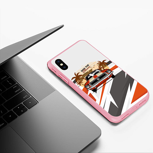 Чехол iPhone XS Max матовый Ретро-авто и пальмы / 3D-Баблгам – фото 3