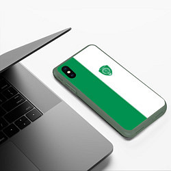 Чехол iPhone XS Max матовый ФК Ахмат бело-зеленая форма, цвет: 3D-темно-зеленый — фото 2