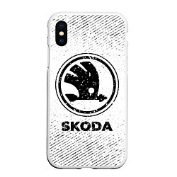 Чехол iPhone XS Max матовый Skoda с потертостями на светлом фоне, цвет: 3D-белый