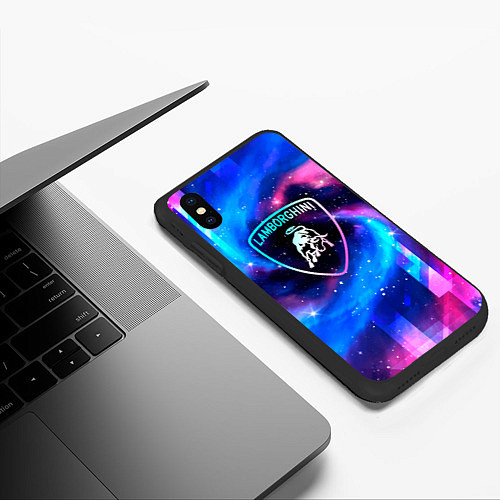 Чехол iPhone XS Max матовый Lamborghini Неоновый Космос / 3D-Черный – фото 3