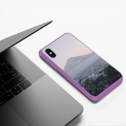 Чехол iPhone XS Max матовый Туманные горы и деревья утром, цвет: 3D-фиолетовый — фото 2