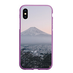 Чехол iPhone XS Max матовый Туманные горы и деревья утром, цвет: 3D-фиолетовый