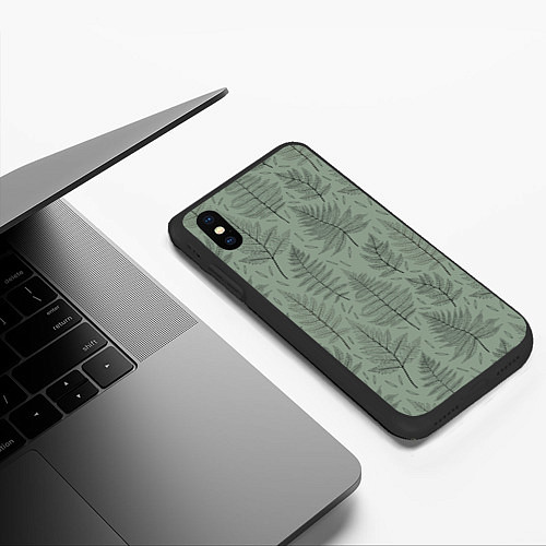Чехол iPhone XS Max матовый Листья папоротника на зеленом фоне Минимализм / 3D-Черный – фото 3