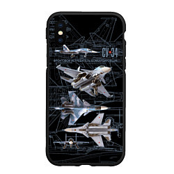 Чехол iPhone XS Max матовый Фронтовой истребитель бомбардировщик Су-34, цвет: 3D-черный