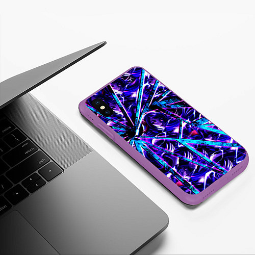 Чехол iPhone XS Max матовый Genshin Impact Шогун Райден осколки / 3D-Фиолетовый – фото 3