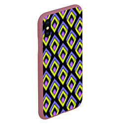 Чехол iPhone XS Max матовый Yellow-pink rhombuses on black, цвет: 3D-малиновый — фото 2