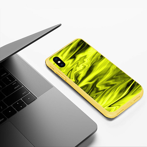 Чехол iPhone XS Max матовый Неоновый желтый с черным абстрактный узор / 3D-Желтый – фото 3