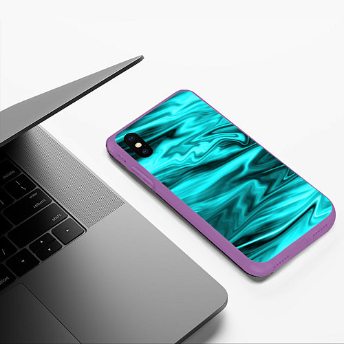 Чехол iPhone XS Max матовый Неоновый бирюзовый мраморный узор / 3D-Фиолетовый – фото 3