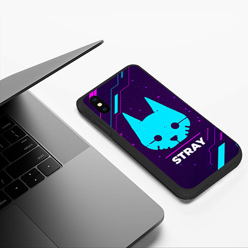 Чехол iPhone XS Max матовый Символ Stray в неоновых цветах на темном фоне / 3D-Черный – фото 3