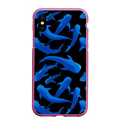 Чехол iPhone XS Max матовый Стая акул - паттерн, цвет: 3D-малиновый