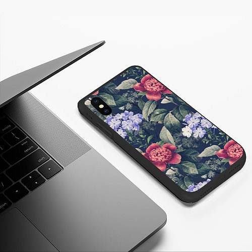 Чехол iPhone XS Max матовый Цветы Мистический Сад / 3D-Черный – фото 3