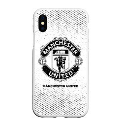 Чехол iPhone XS Max матовый Manchester United с потертостями на светлом фоне, цвет: 3D-белый