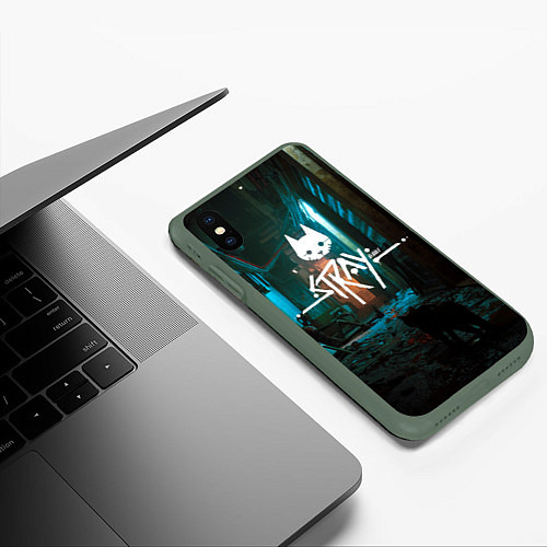 Чехол iPhone XS Max матовый Stray - киберпанк / 3D-Темно-зеленый – фото 3