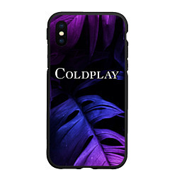 Чехол iPhone XS Max матовый Coldplay neon monstera, цвет: 3D-черный