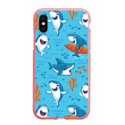 Чехол iPhone XS Max матовый Прикольные акулята - паттерн, цвет: 3D-баблгам