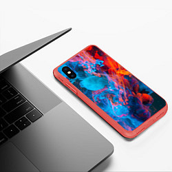 Чехол iPhone XS Max матовый Абстрактное переплетение оранжевой и синей красок, цвет: 3D-красный — фото 2