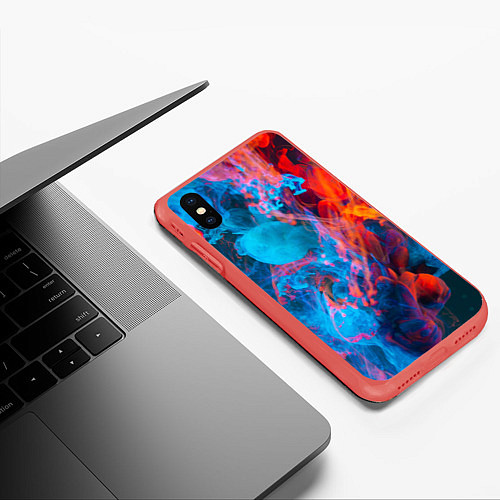 Чехол iPhone XS Max матовый Абстрактное переплетение оранжевой и синей красок / 3D-Красный – фото 3