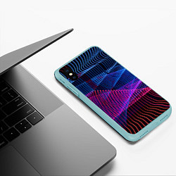 Чехол iPhone XS Max матовый Неоновые электронные волнообразные линии, цвет: 3D-мятный — фото 2